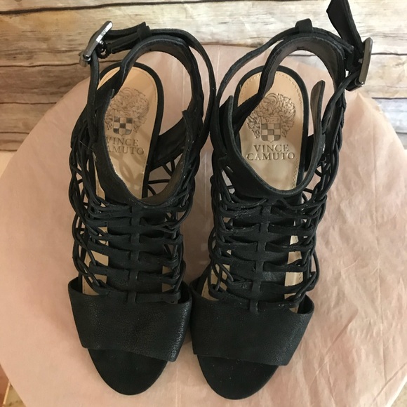 Vince Camuto Black Gladiator Eval Sandal Heel 7.5 - Picture 2 of 8